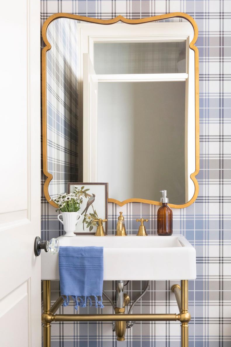 Preppy Powder Room with Gold Accents