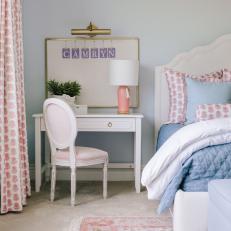 Blue Shabby Chic Bedroom With Pink Rug