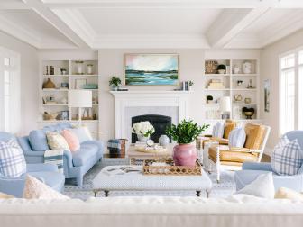 Cottage Living Room With Blue Chairs