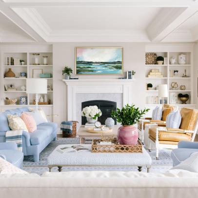 Cottage Living Room With Blue Armchairs
