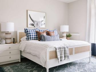 Neutral Bedroom With Blue Check Pillows