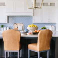 Transitional Kitchen With Leather Barstools