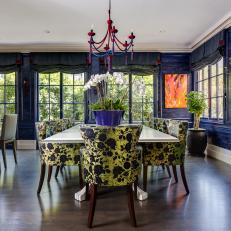 Contemporary Dining Room With Blue Walls
