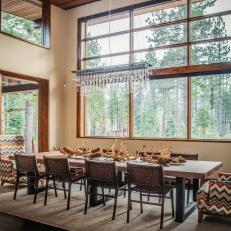 Rustic Contemporary Dining Room With Striped Chairs