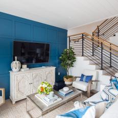 Small Living Area With Blue Accent Wall