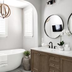 Sail Into Calm on Warm Driftwood Details in Enchanting Primary Bathroom