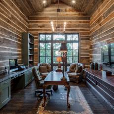 Rustic Home Office With Green Cabinets