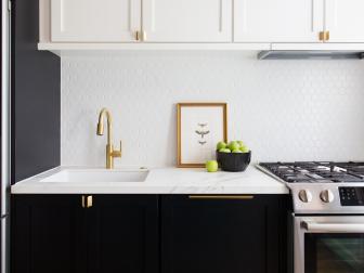Modern Black-And-White Kitchen Details, Geometric Tile Backsplash