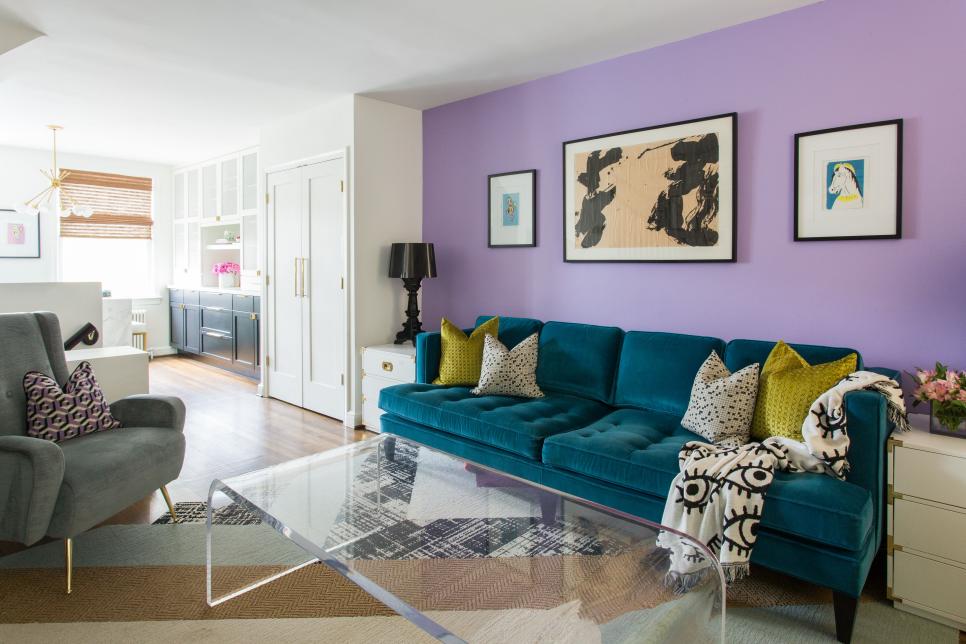 Modern Purple Living Space With Velvet, Modern Purple Living Room