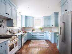 Peaceful Blue Contemporary Kitchen With Antique Accents 