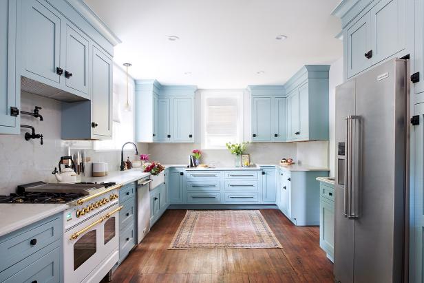Peaceful Blue Contemporary Kitchen With Antique Accents 