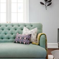 Sweet Spearmint Linen Sofa in Cheerful Living Room