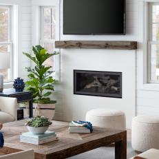 Minimalist Fireplace With Floating Wood Mantle
