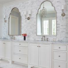 Transitional Double Vanity Bathroom With Marble Accents