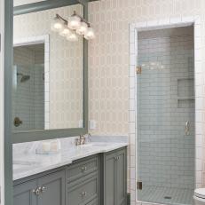 Patterned, Transitional Double Vanity Bathroom