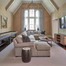 Neutral Living Room With Vaulted Ceilings