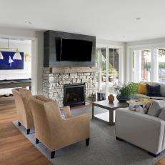 Transitional Living Room With Fireplace
