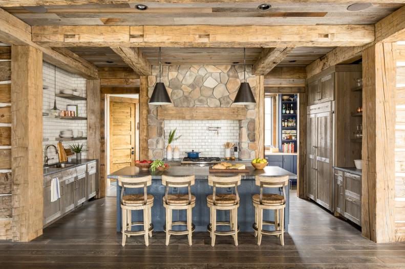 Exposed Wood Beams in Open-Concept Kitchen 