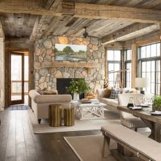 Rustic and Refined Lake House Living Room 