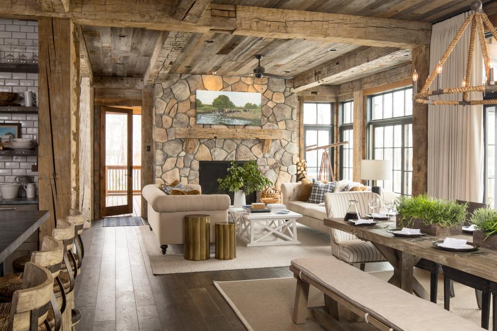 Rustic and Refined Lake House Living Room
