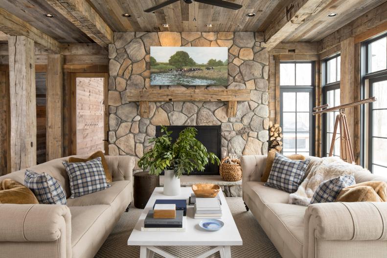 Rustic Living Room Features Natural Materials 