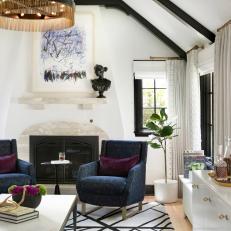 Navy Velvet Armchairs a Soft Touch in Bold and Bright Living Room