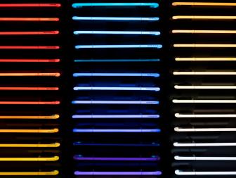 Colorful Wall of Neon Tubes in Oranges and Blue Tones