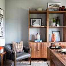 Contemporary Home Office With Gray Leather Armchair