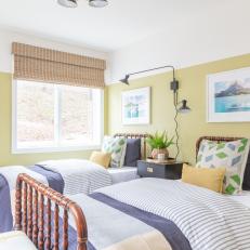 Yellow Transitional Bedroom With Spool Beds