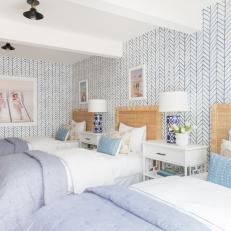 Blue Transitional Bedroom With Twin Beds
