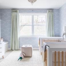 Blue Transitional Nursery With Cube Ottoman