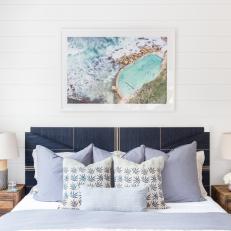 Coastal Bedroom With Blue Headboard