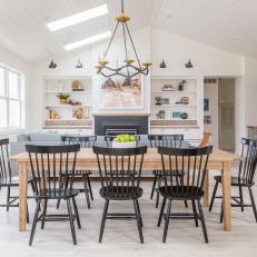 Coastal Open Plan Dining Area With Black Chairs