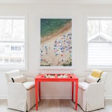 White Armchairs and Red Game Table