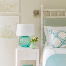 Coastal Bedroom With Blue Lamp