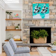 Coastal Modern Living Room With Blue Art