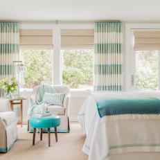 Coastal Guest Bedroom With Striped Curtains