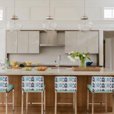 White Transitional Kitchen With Ikat Barstools