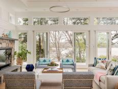 Coastal Contemporary Living Room With Blue Pillows