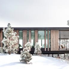 Snowy Exterior at Modern Mountain Retreat