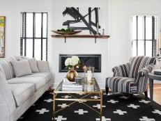 Black and White Living Room With Gray Sofa