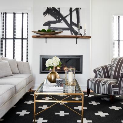 Black and White Contemporary Living Room With Gray Sofa