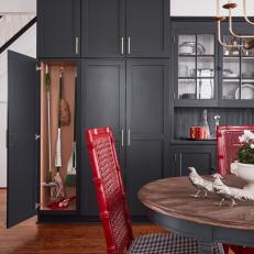 Black Broom Closet and Red Chair