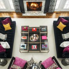 Contemporary Living Room With Purple Pillows