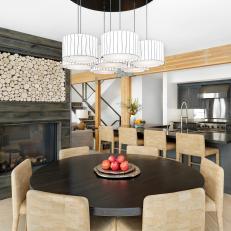 Contemporary Dining Room and Gray Fireplace
