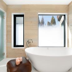 Neutral Spa Bathroom With Ash Paneling