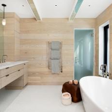 Neutral Spa Bathroom With Ash Paneling