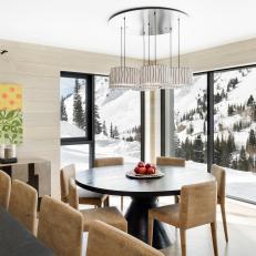 Contemporary Dining Area With Snowy View