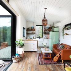 Tiny Home's Colorful Kitchen and Living Space