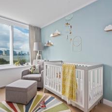 Blue Transitional Nursery With Cloud Shelves